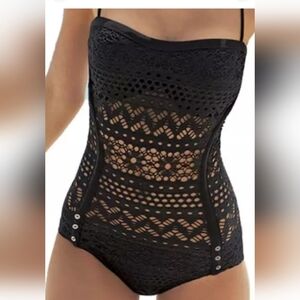 Beam Nwot  Black Textured Crochet One Piece Bodysuit/swim  Sz M